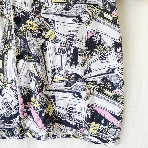 MAMBO Mens Size L Black White Cotton Button Down Short Sleeve Shirt Quirky Beach - Picture 7 of 10